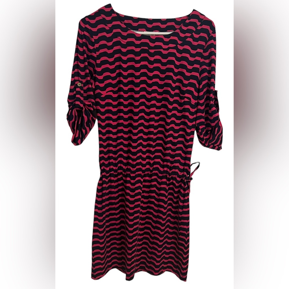 Ellie Kai Women’s Striped Knee Length Casual Roll Tab Sleeve Dress sz8 Stretch